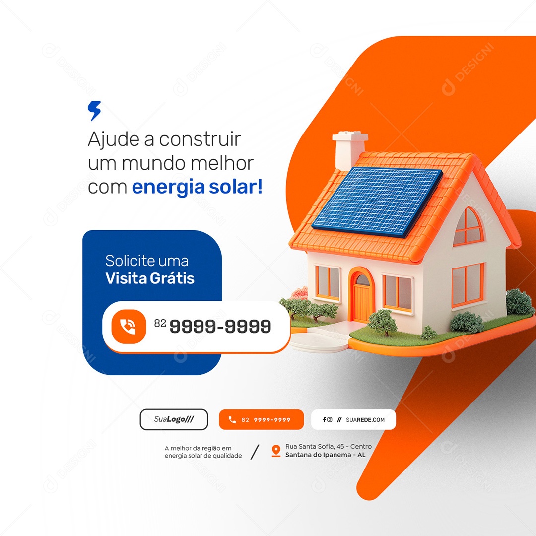 Energia Solar Solicite Uma Visita Grátis Social Media PSD Editável