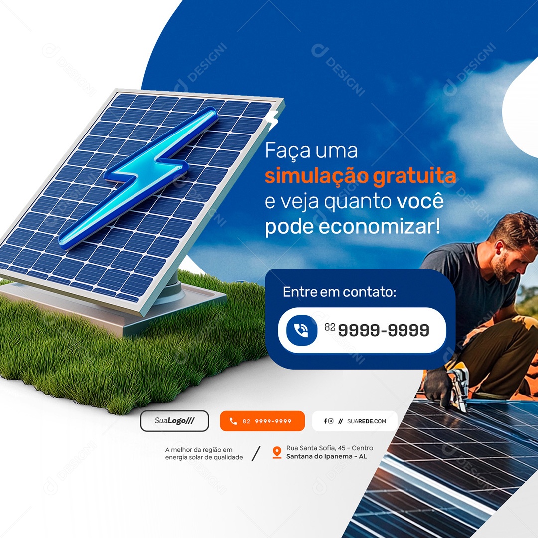 Energia Solar Faça Uma Simulação Gratuita Social Media PSD Editável