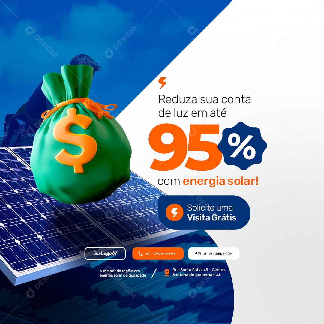 Energia Solar Reduza sua Conta de Luz Social Media PSD Editável