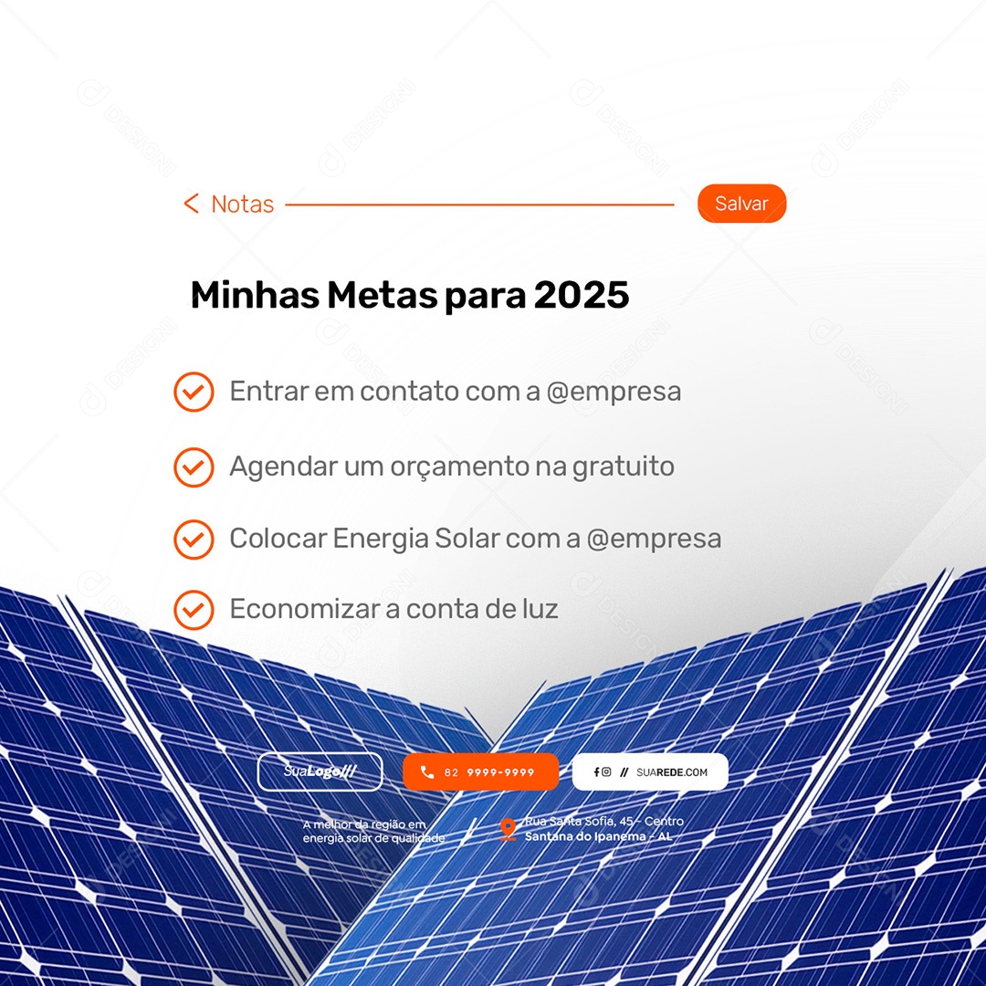 Energia Solar Minhas Metas para 2025 Social Media PSD Editável