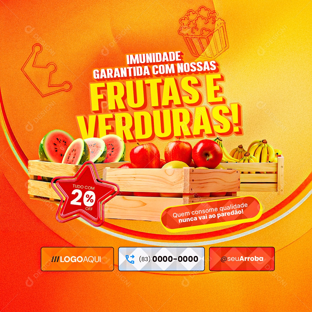 BBB Supermercado Imunidade Garantida com Nossas Frutas e Verduras Social Media PSD Editável