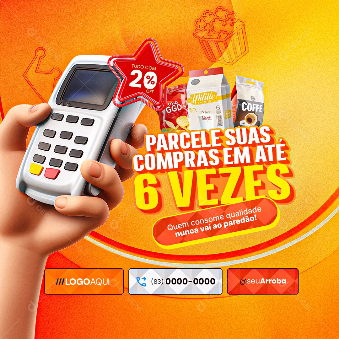 BBB Supermercado Parcele suas Compras em Até Seis Vezes Social Media PSD Editável