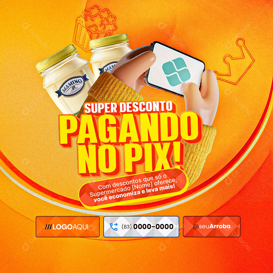 BBB Supermercado Super Desconto Pagando no Pix Social Media PSD Editável