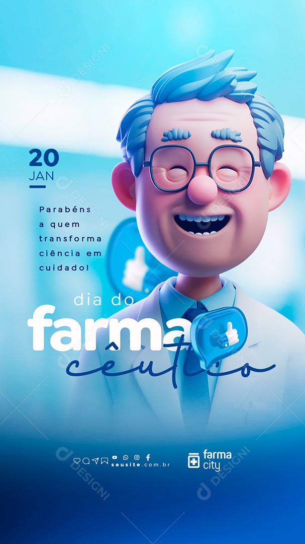 Story Dia do Farmacêutico 20 de Janeiro Parabéns Social Media PSD Editável