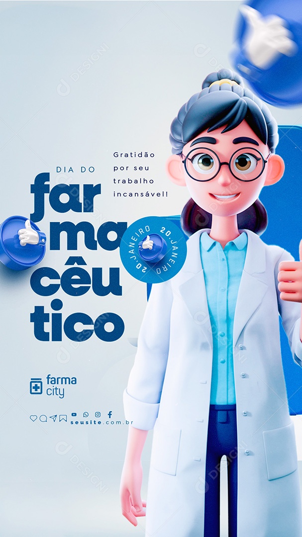 Story Dia do Farmacêutico 20 de Janeiro Gratidão por Seu Trabalho Social Media PSD Editável