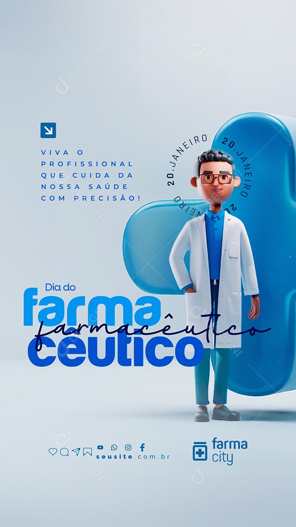 Story Dia do Farmacêutico 20 de Janeiro Viva o Profissional Social Media PSD Editável