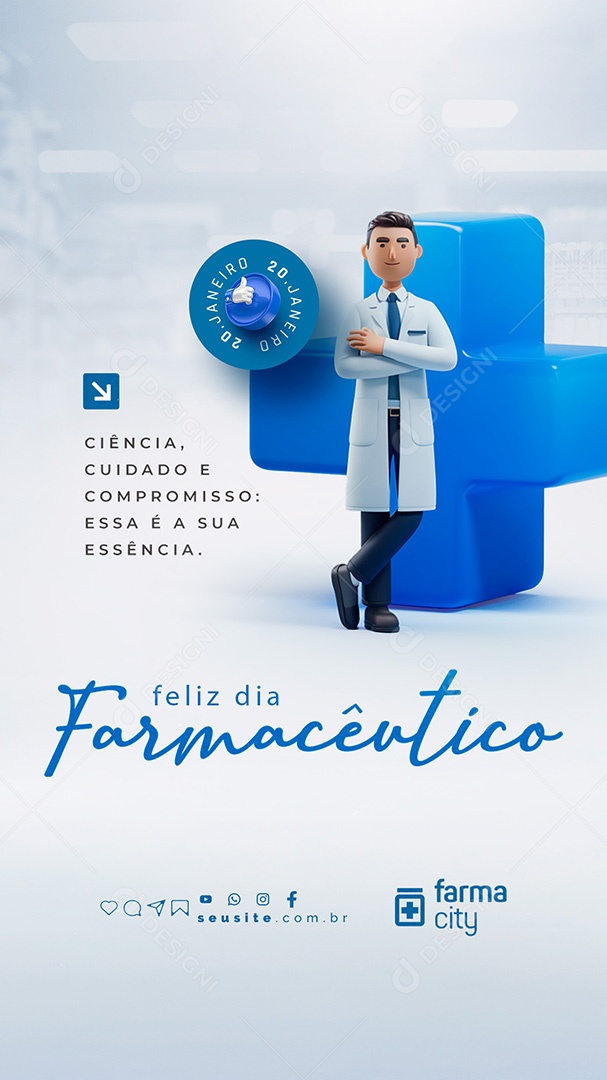 Story Feliz Dia do Farmacêutico 20 de Janeiro Social Media PSD Editável