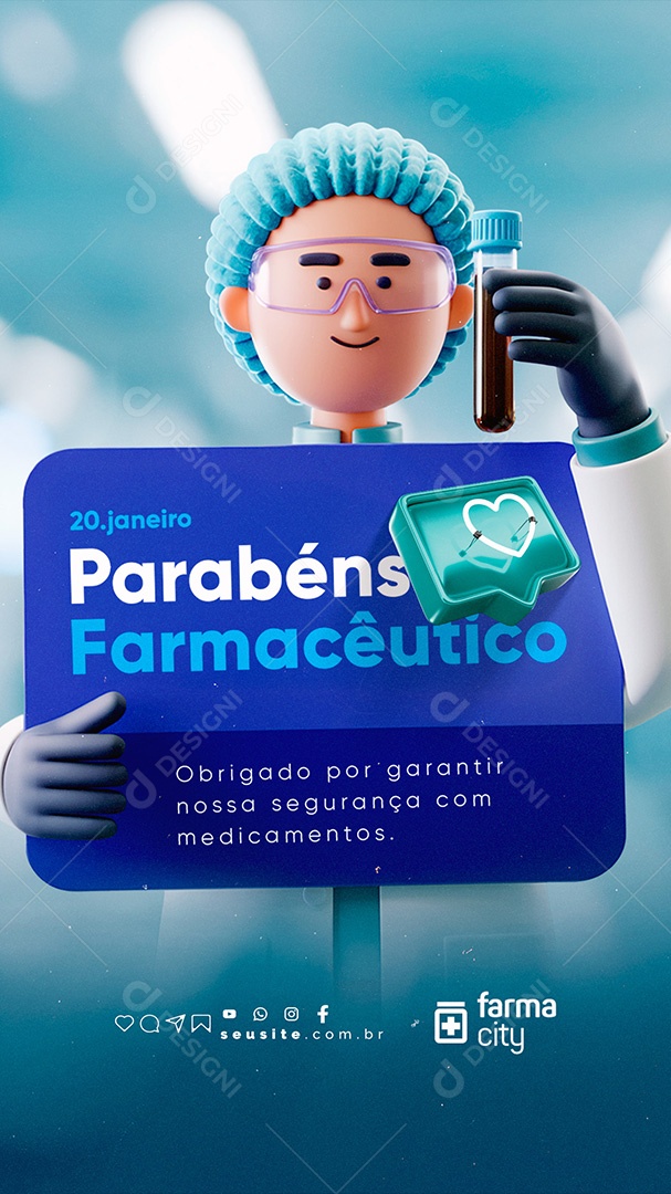 Story Parabéns Dia do Farmacêutico 20 de Janeiro Social Media PSD Editável