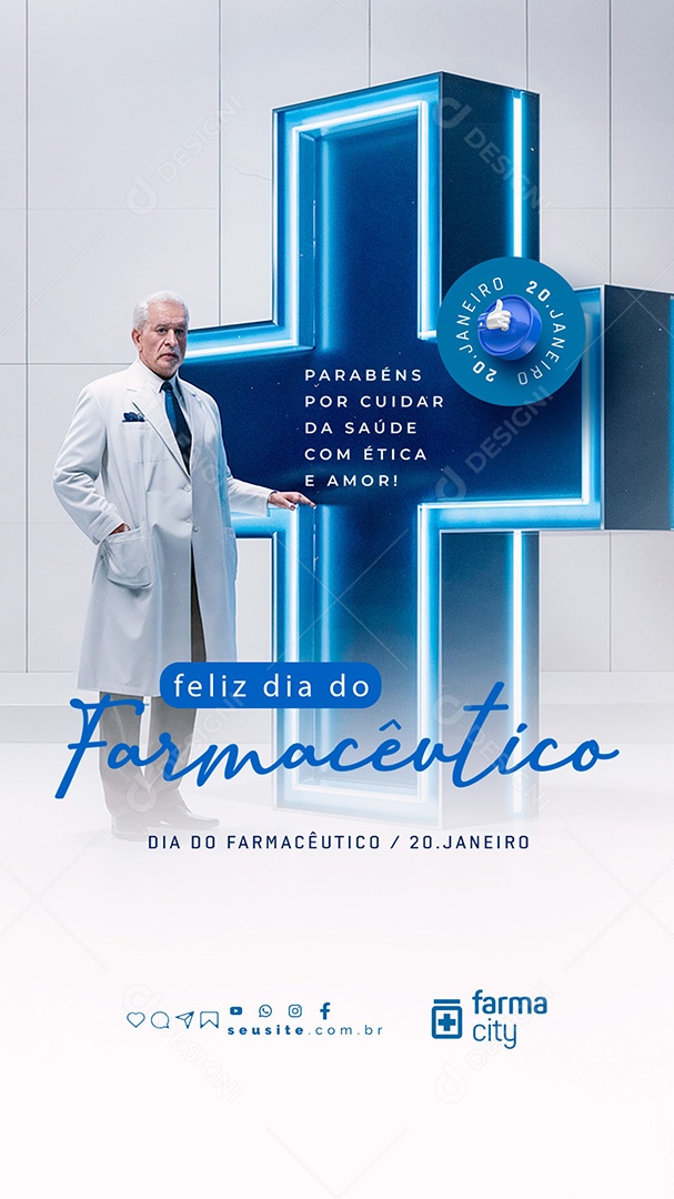 Story Feliz Dia do Farmacêutico 20 de Janeiro Parabéns Social Media PSD Editável