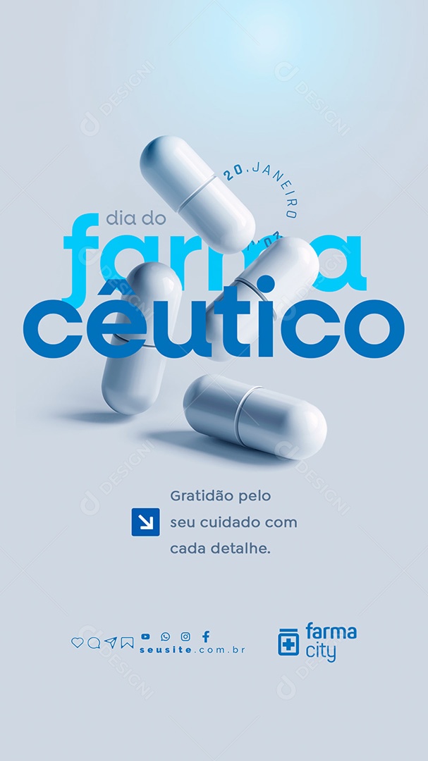 Story Dia do Farmacêutico 20 de Janeiro Gratidão Pelo seu Cuidado Social Media PSD Editável