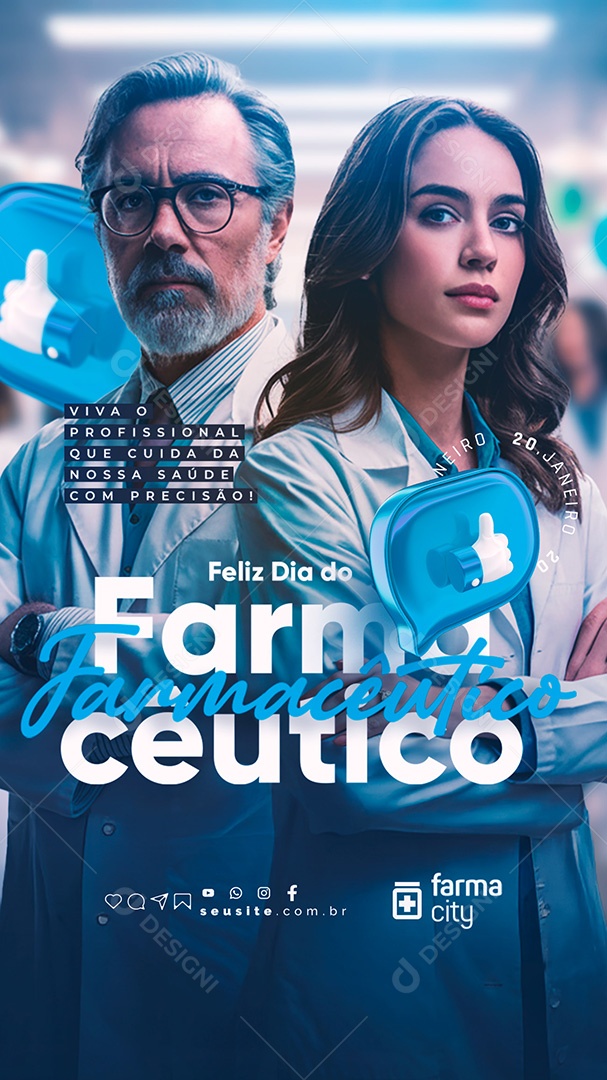 Story Feliz Dia do Farmacêutico 20 de Janeiro Viva o Profissional Social Media PSD Editável