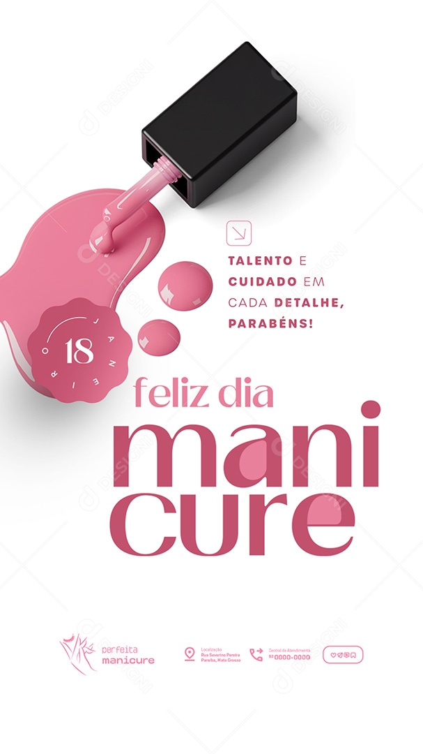 Story Feliz Dia da Manicure 18 de Janeiro Talento e Cuidado Social Media PSD Editável