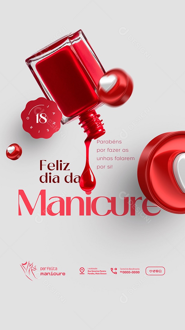 Story Feliz Dia da Manicure 18 de Janeiro Parabéns Social Media PSD Editável