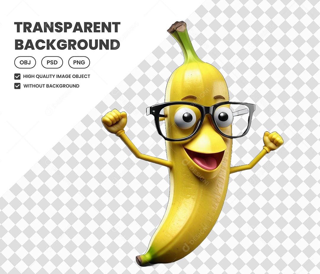 Elemento Banana Fruta 3D para Composição PSD
