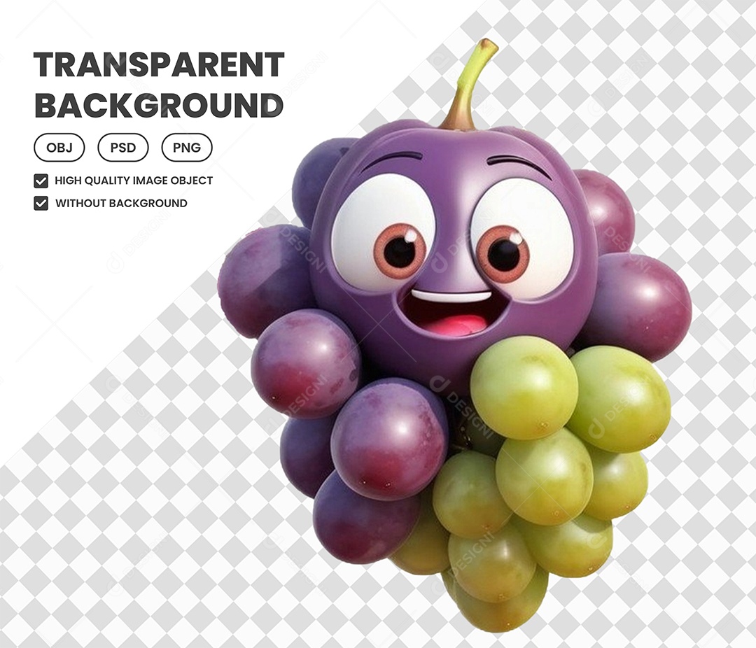 Elemento Uva Fruta 3D para Composição PSD