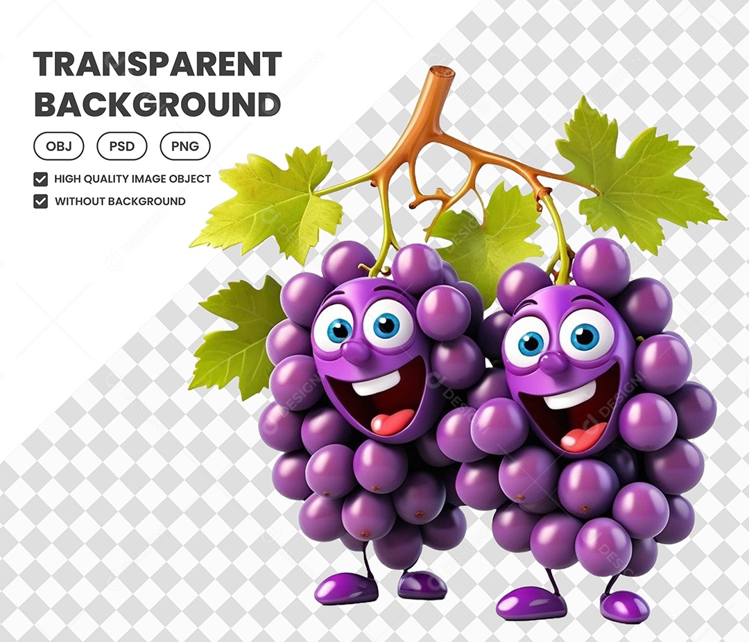 Elemento Uva Fruta 3D para Composição PSD