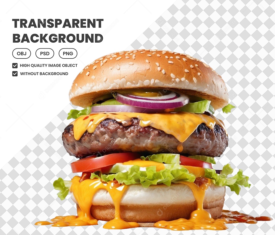 Elemento Hambúguer 3D para Composição PSD