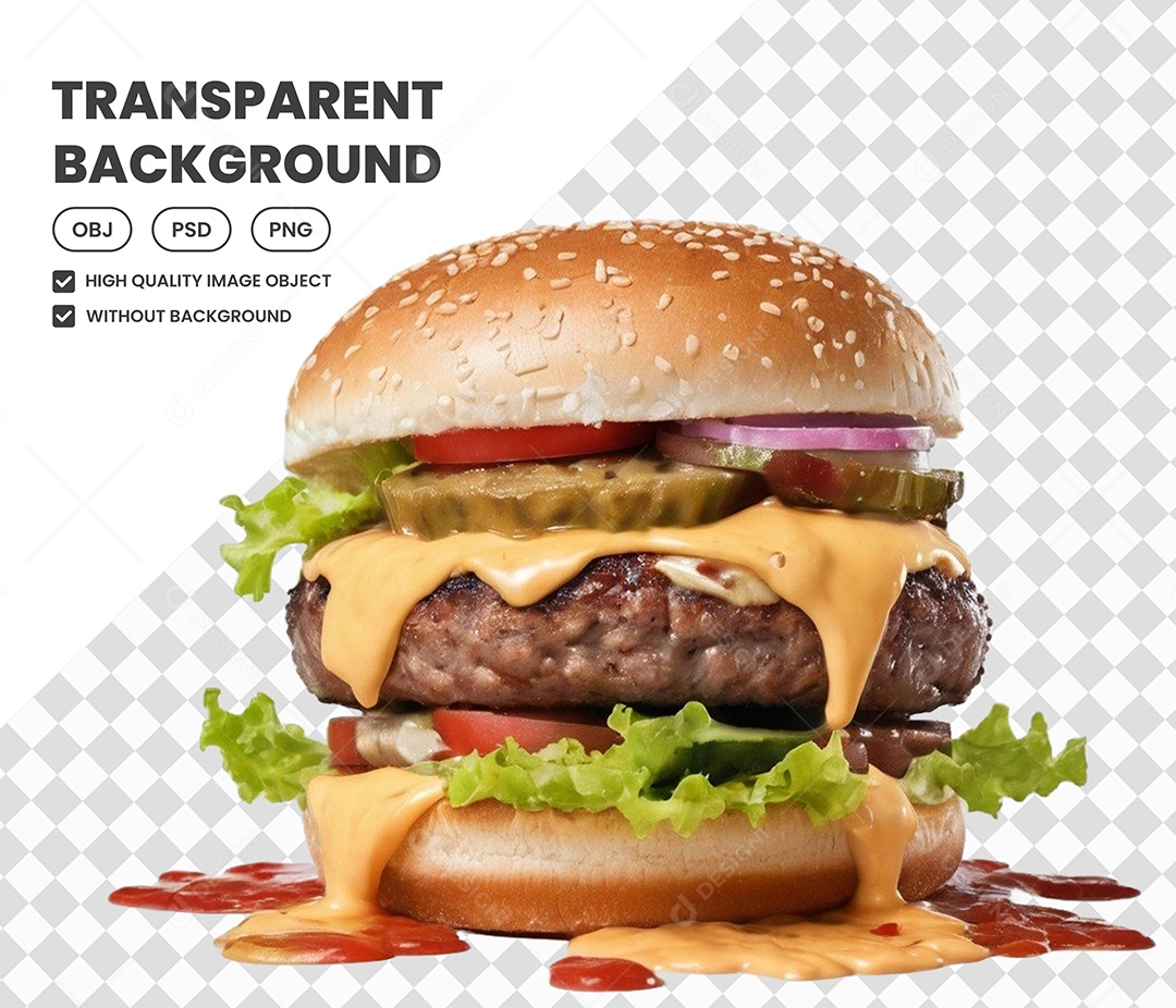 Elemento Hambúguer 3D para Composição PSD