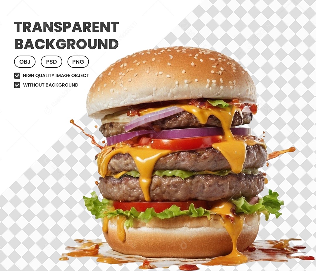 Elemento Hambúguer 3D para Composição PSD