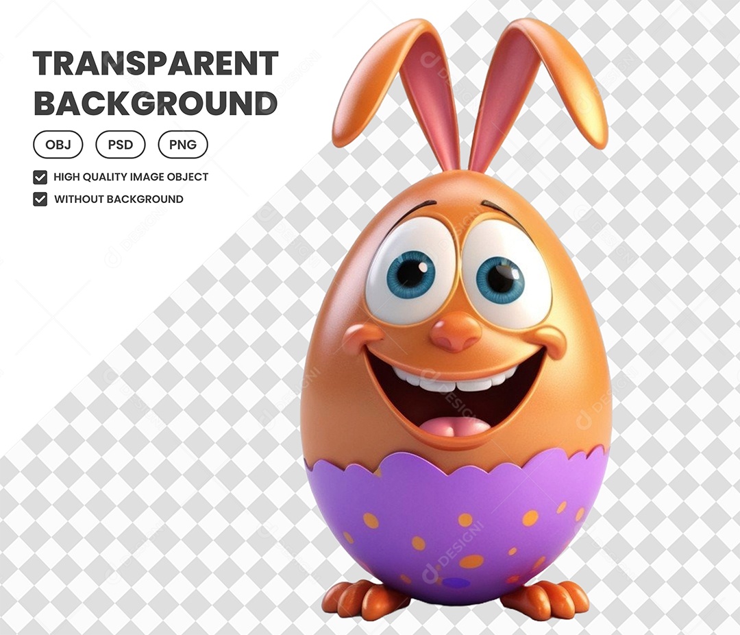 Elemento Ovo de Páscoa 3D para Composição PSD