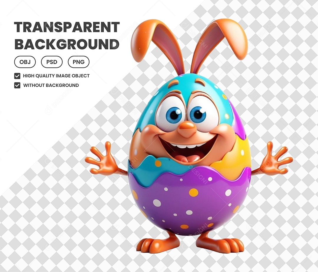 Elemento Ovo de Páscoa 3D para Composição PSD