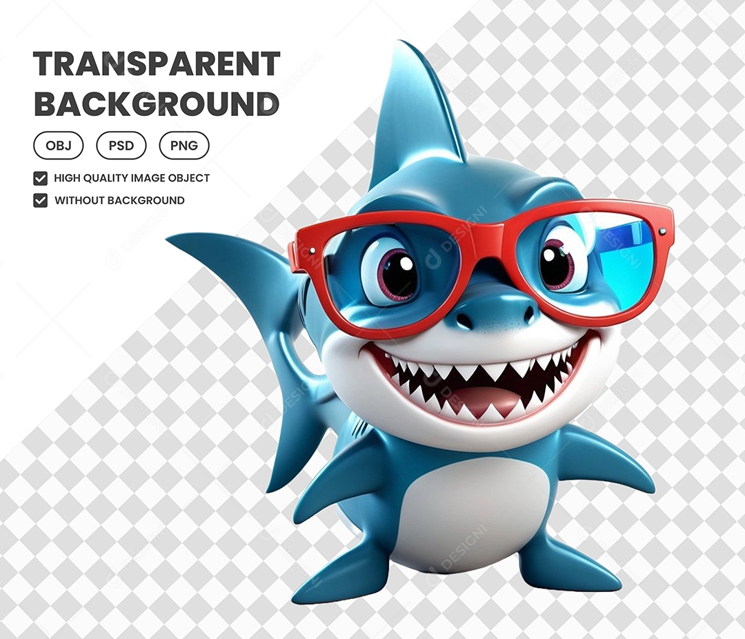 Elemento Tubarão Azul 3D para Composição PSD