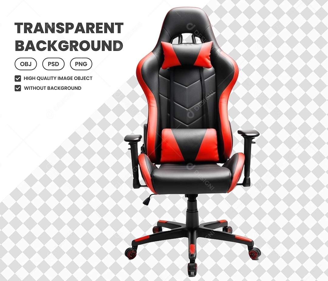 Elemento Cadeira Gamer Preto e Vermelho 3D para Composição PSD