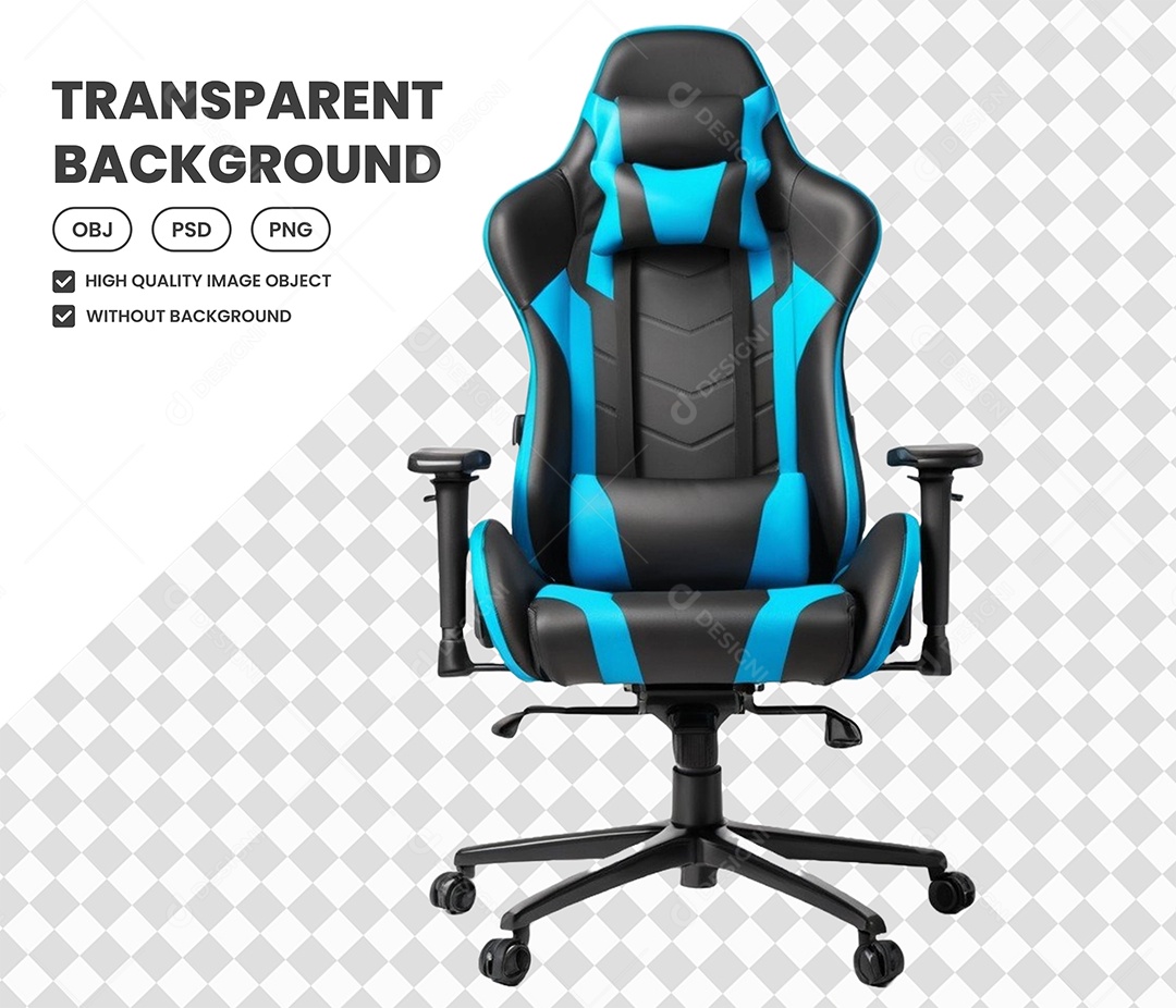 Elemento Cadeira Gamer Preta e Azul 3D para Composição PSD
