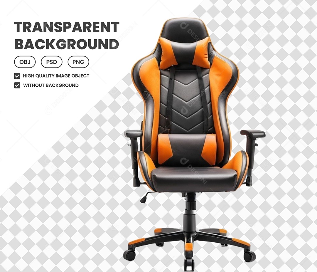 Elemento Cadeira Gamer Preta e Laranja 3D para Composição PSD