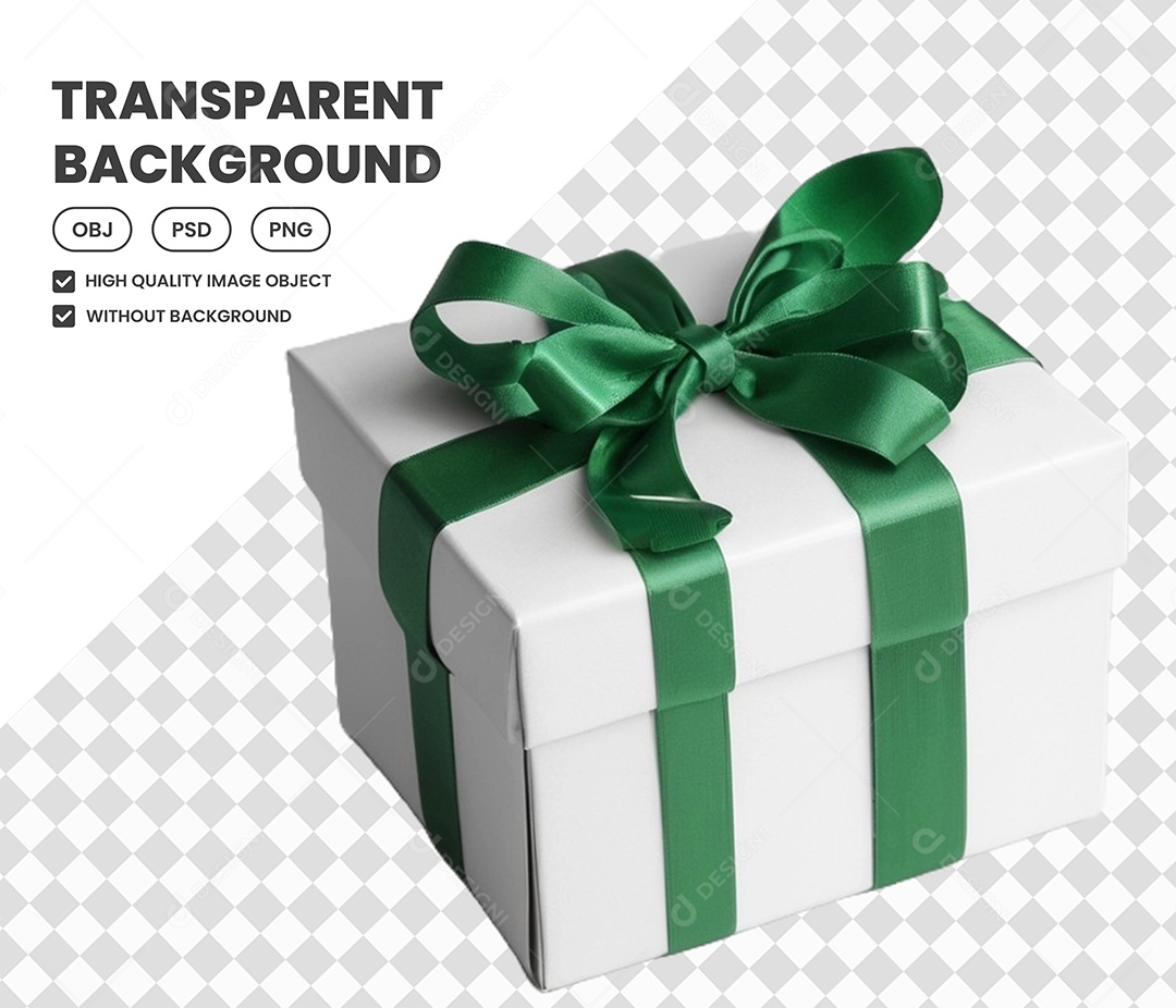 Elemento Presente Com Laço Verde 3D para Composição PSD