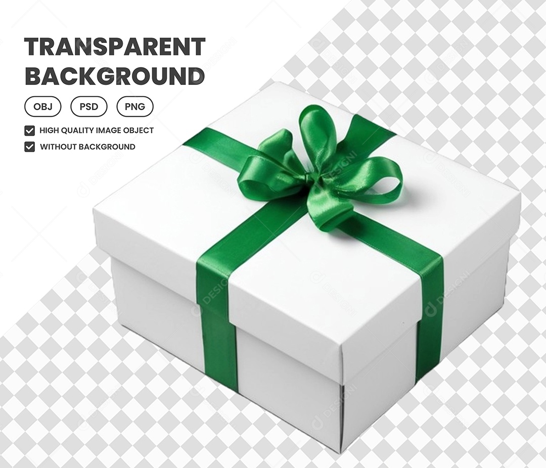 Elemento Presente Com Laço Verde 3D para Composição PSD