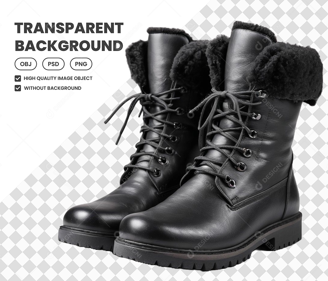 Elemento Bota Preta 3D para Composição PSD