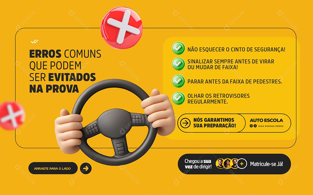 Carrossel Auto Escola Erros Comuns Social Media PSD Editável
