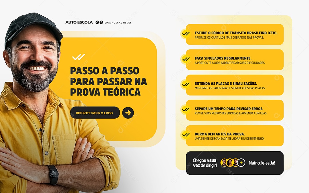 Carrossel Auto Escola Passo a Passo para Prova Social Media PSD Editável