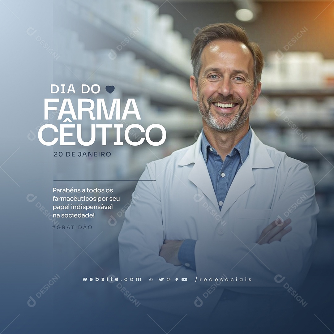 Dia do Farmacêutico 20 de Janeiro Parabéns Social Media PSD Editável