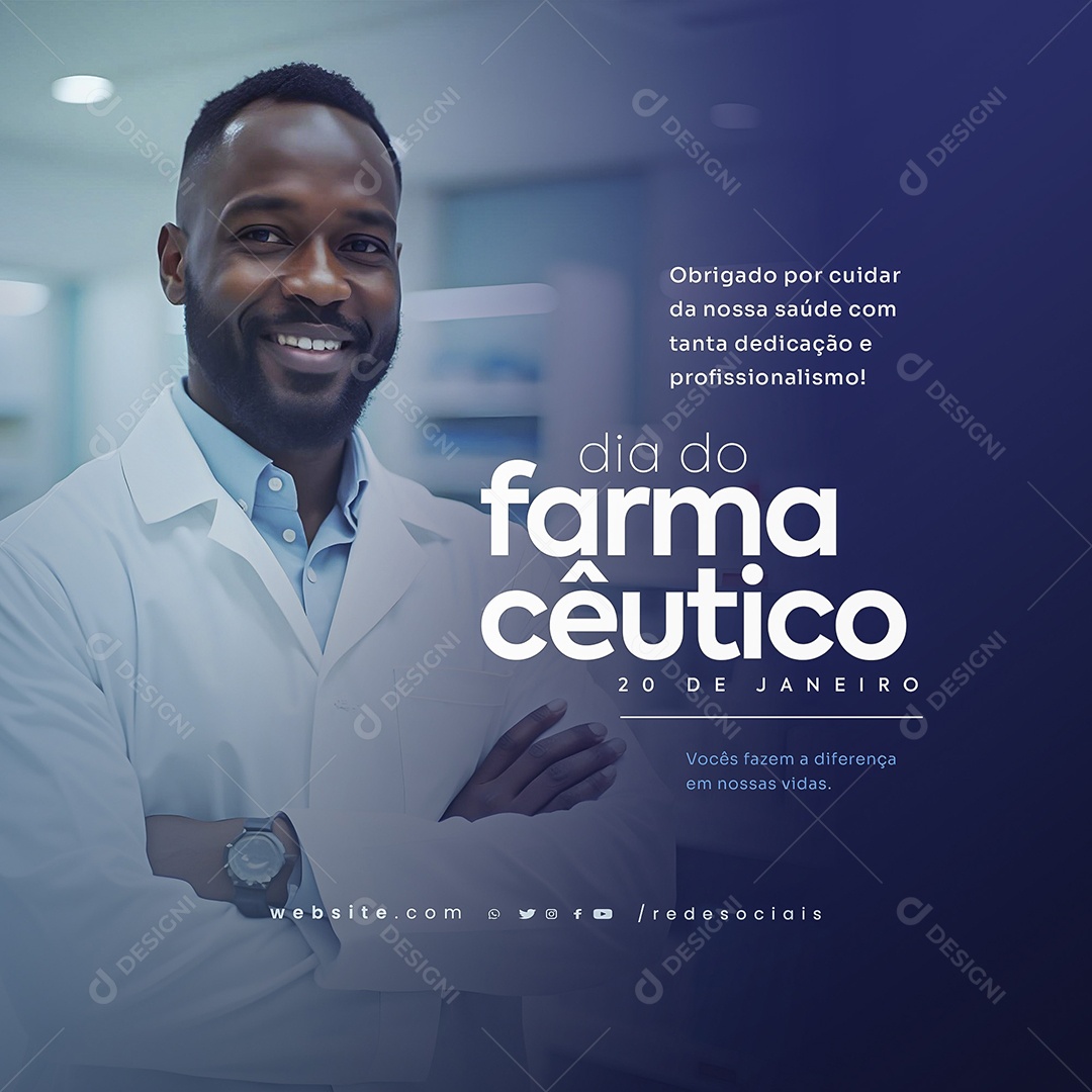 Dia do Farmacêutico 20 de Janeiro Parabéns Social Media PSD Editável