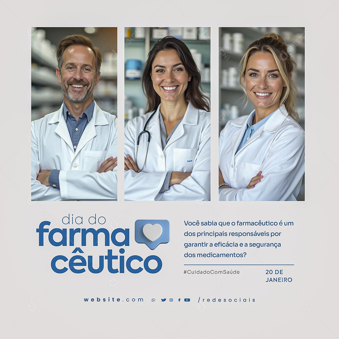 Dia do Farmacêutico 20 de Janeiro Parabéns Social Media PSD Editável