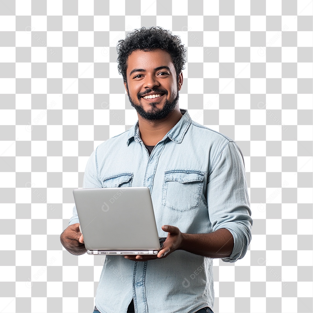 Homem com Notebook PNG Transparente