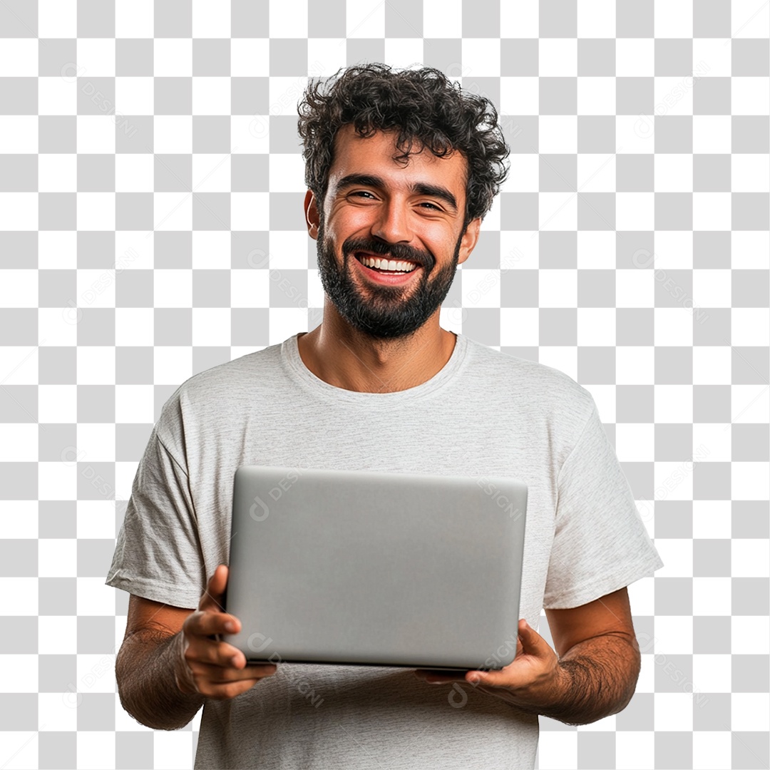 Homem com Notebook PNG Transparente