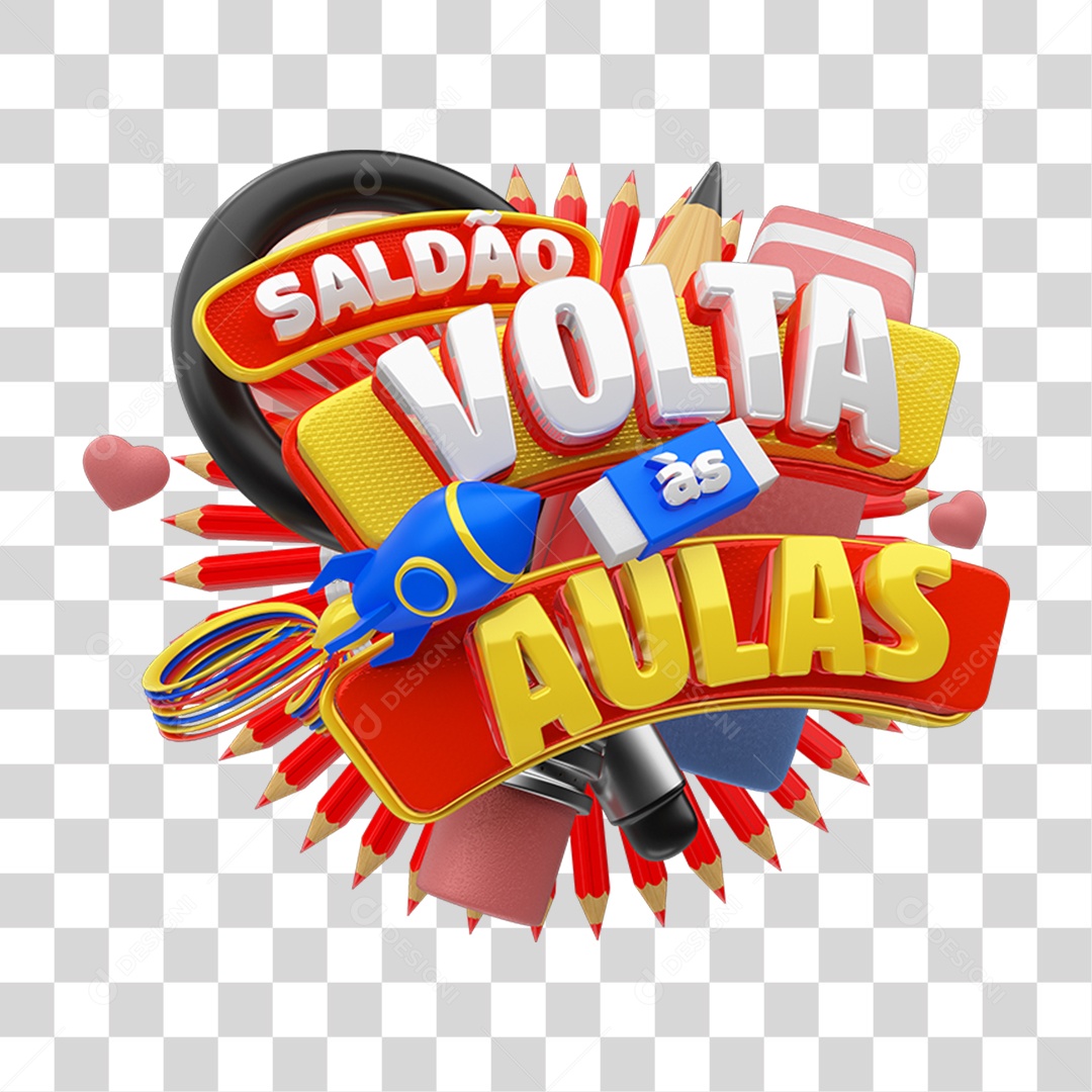 Selo 3D Saldão Volta ás Aulas  PNG Transparente