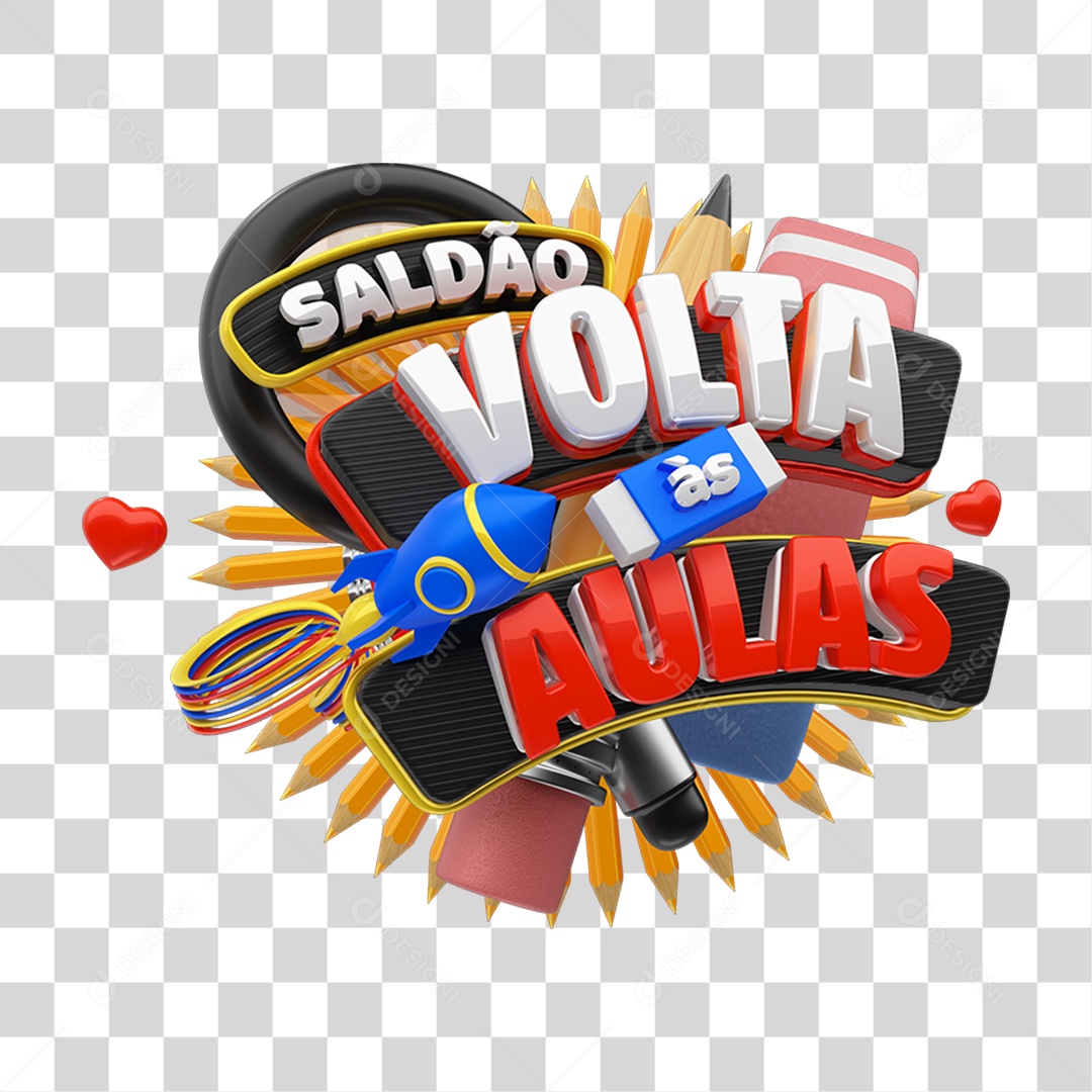 Selo 3D Saldão Volta ás Aulas  PNG Transparente