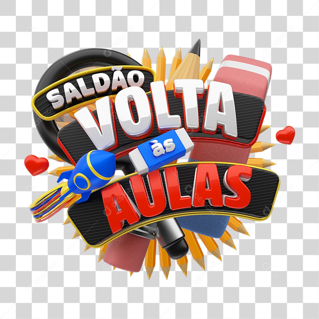 Selo 3D Saldão Volta ás Aulas  PNG Transparente