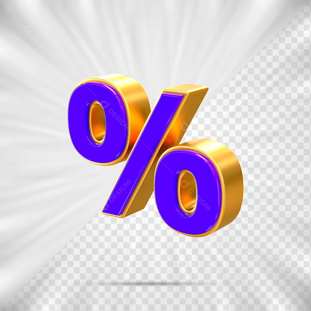 Elemento 3D Porcentagem % Azul e Dourado para Composição PSD