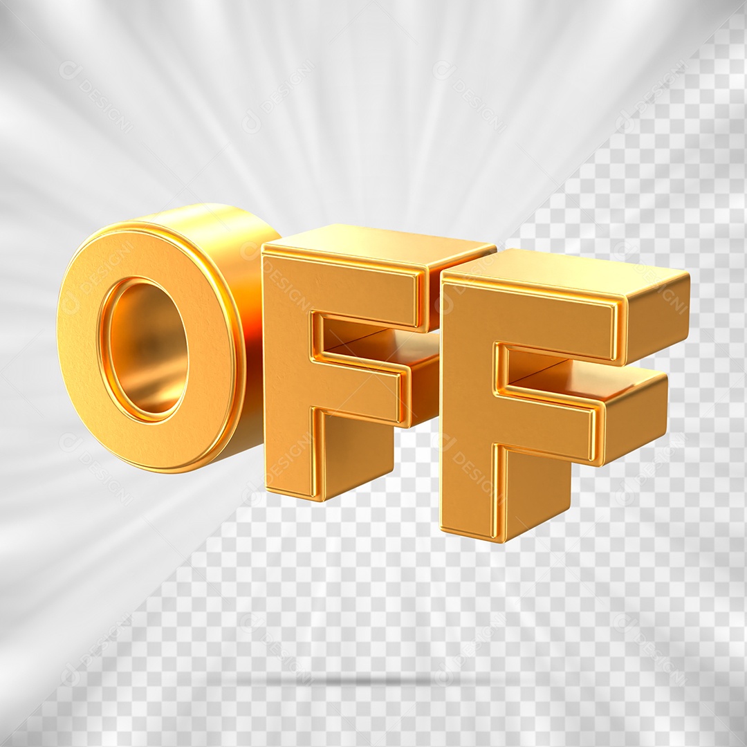 Elemento 3D OFF Dourado Desconto para Composição PSD