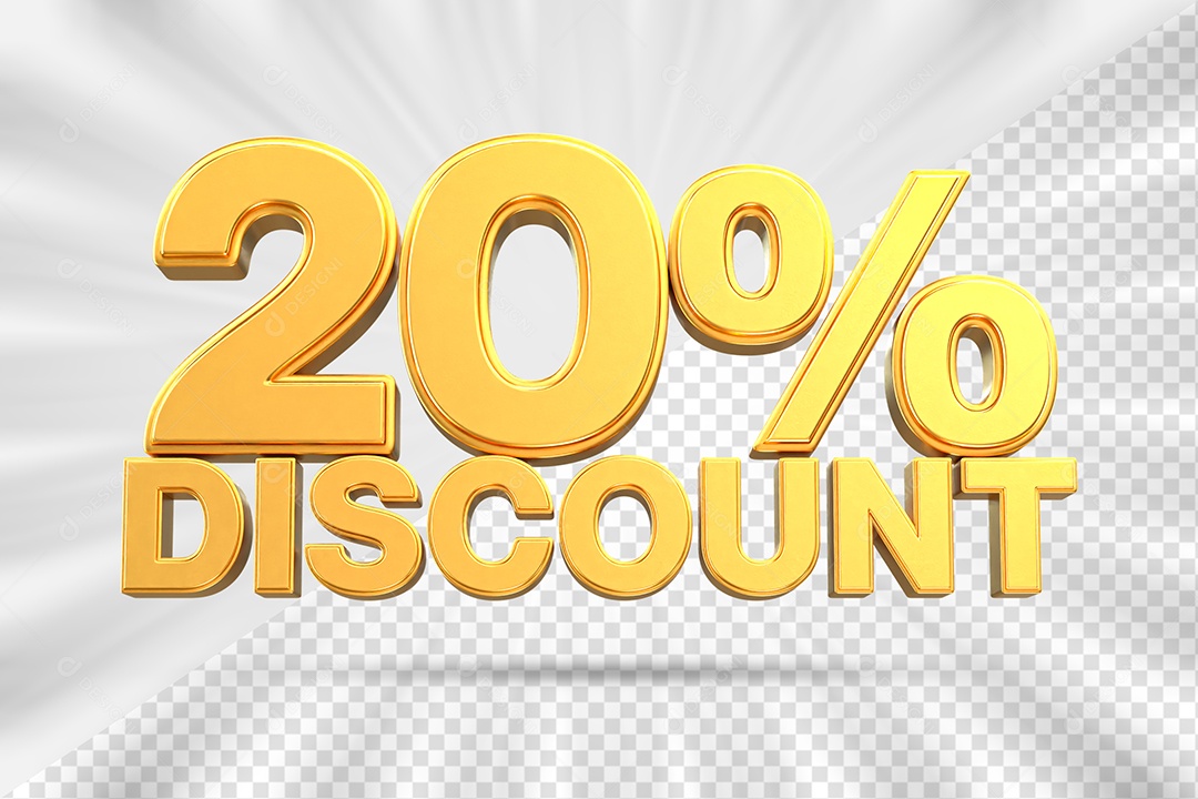 Elemento 3D Número 20% Desconto Amarelo para Composição PSD