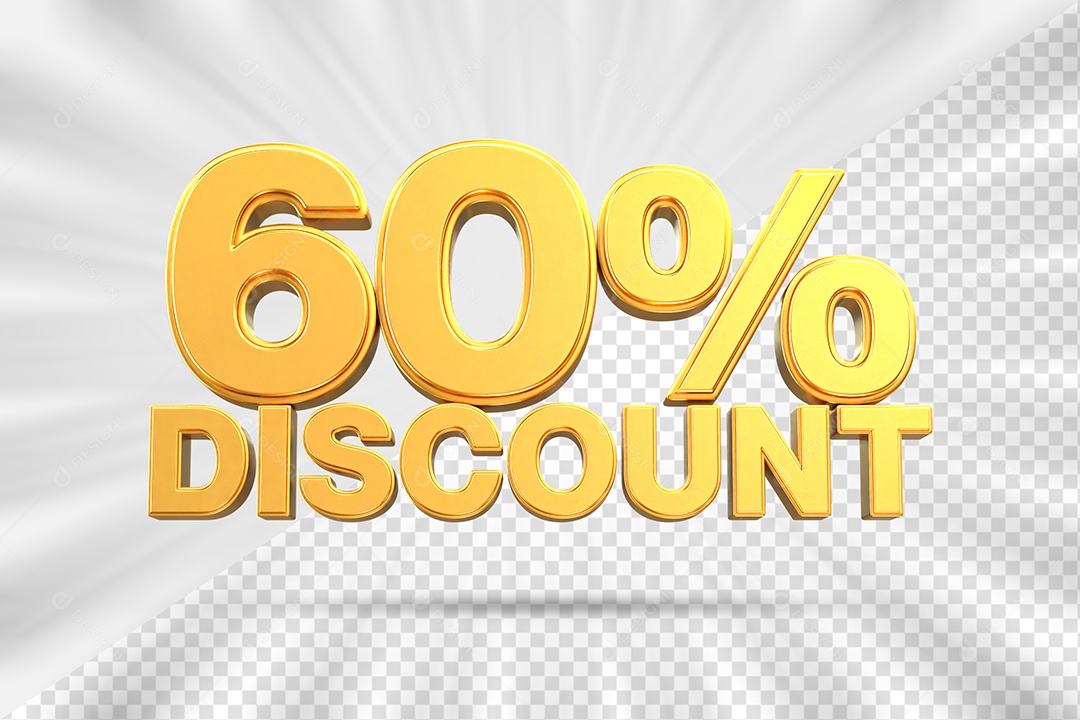 Elemento 3D Número 60% Desconto Amarelo para Composição PSD