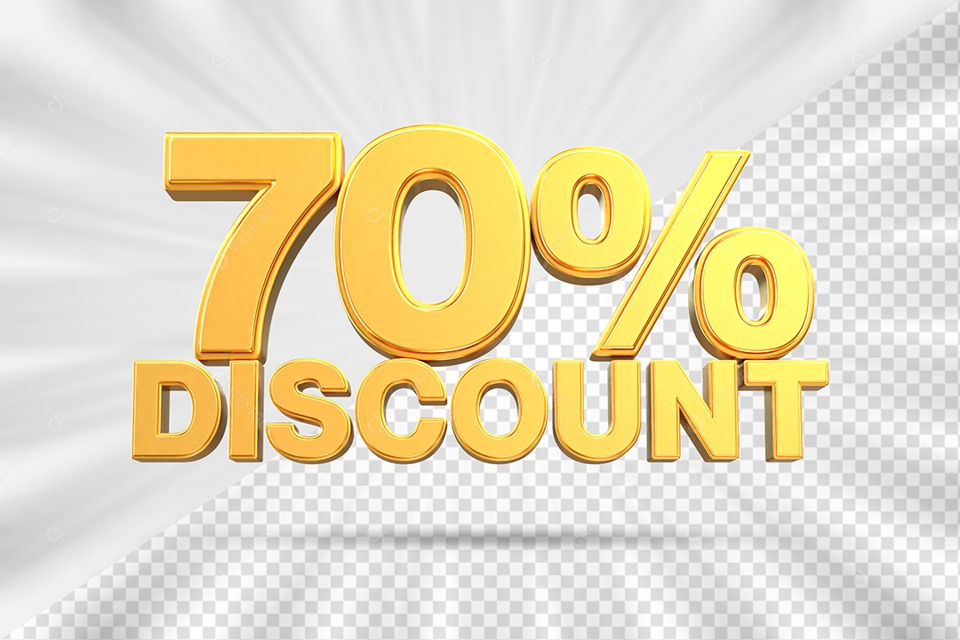 Elemento 3D Número 70% Desconto Amarelo para Composição PSD