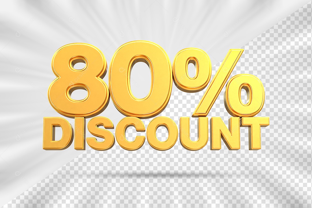 Elemento 3D Número 80% Desconto Amarelo para Composição PSD