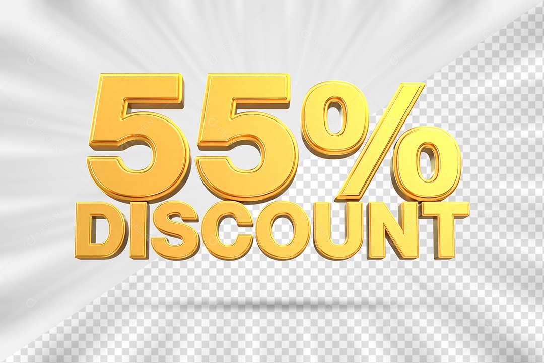 Elemento 3D Número 55% Desconto Amarelo para Composição PSD