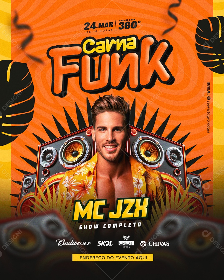 Flyer Carnaval Carna Funk Social Media PSD Editável